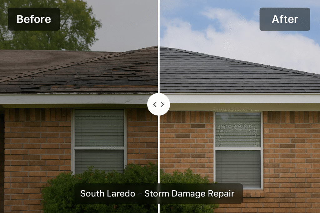Before and after storm damage roof repair in Laredo by expert roofing team Before and after storm damage roof repair in Laredo by expert roofing team
